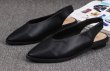 画像2: women's Black pointed head Baotou low heel pumps  sandals shoes 　バックストラップブラックレザーフラットパンプス　サンダル (2)