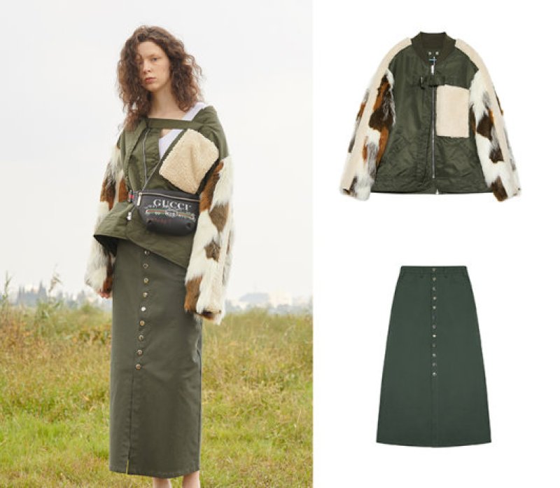 画像11: Woman's  original designer sleeves long hair stitching pilot cotton coat Blouson jacket スリーブファー付きアーミーMA1スタイルブルゾンジャケット ジャケット コート (11)