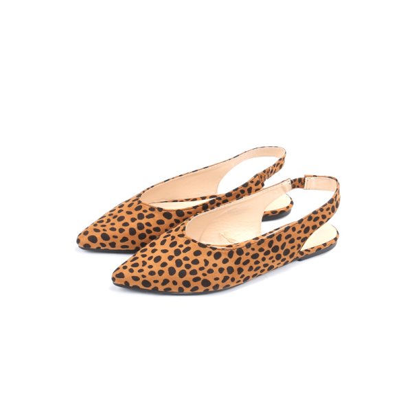 画像1: women's flat pointed leopard print Baotou casual suede single shoes  low heel pumps  sandals shoes 　バックストラップレオパードスエードフラットパンプス　サンダル (1)