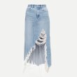 画像4: Women's high waist edging worn irregular damage denim skirt 　デニム　イレギュラーダメージスカートスカート (4)