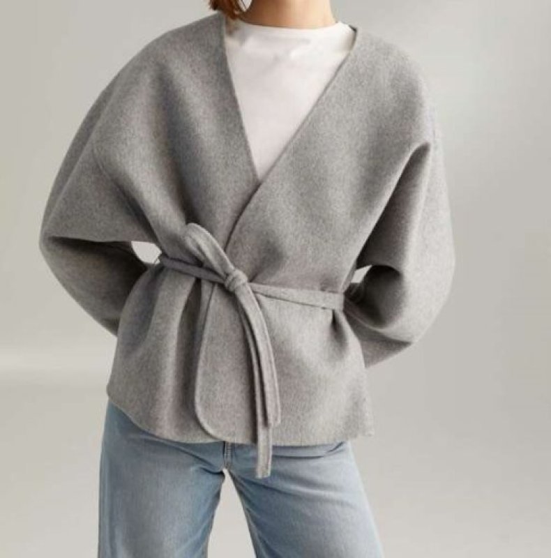 画像3: Women's luxury cashmere blended lace Slim V-neck short loose jacket カシミヤ混レーススリムVネックショートルーズジャケット コート (3)