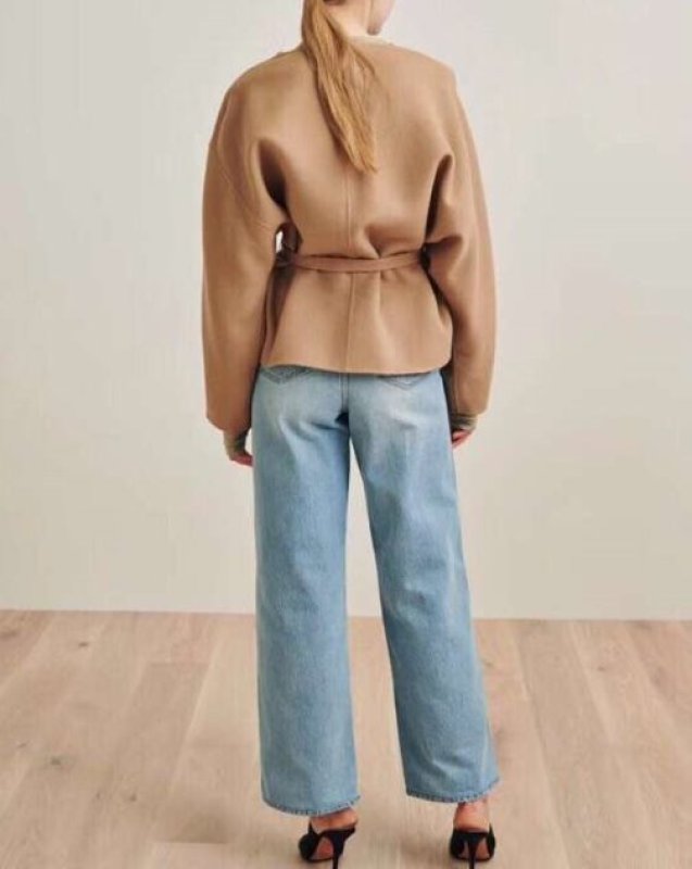 画像5: Women's luxury cashmere blended lace Slim V-neck short loose jacket カシミヤ混レーススリムVネックショートルーズジャケット コート (5)