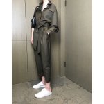 画像4:  Women's   simple casual tooling jumpsuit dress pants suit　カジュアルアースカラーロングノースリーブロンパース　ジャンプスーツ　つなぎ　ドレス　パンツ (4)
