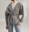 画像1: Women's luxury cashmere blended lace Slim V-neck short loose jacket　カシミヤ混レーススリムVネックショートルーズジャケット　コート (1)