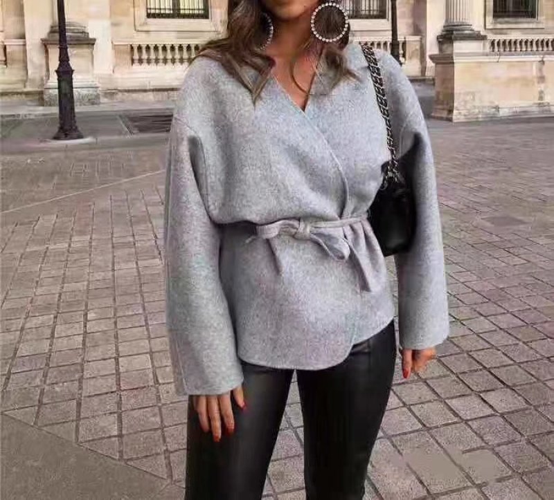 画像9: Women's luxury cashmere blended lace Slim V-neck short loose jacket カシミヤ混レーススリムVネックショートルーズジャケット コート (9)