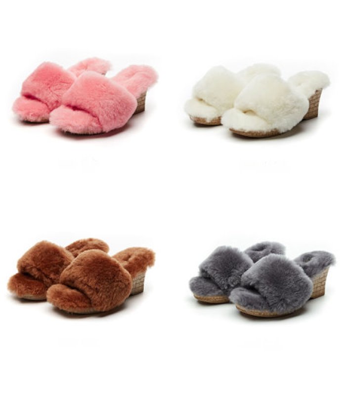 画像5: Women's sheep fur  Wedge sole  Sandals slippers  　リアルシープスキンファーウエッジサンダル スリッパ サボ (5)