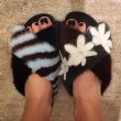 画像2: Women's   leather flowers flat bottom hairy slippers   Sandals　リアルミンクファークロスフラワー＆ボーダーフラットサンダル スリッパ サボ (2)