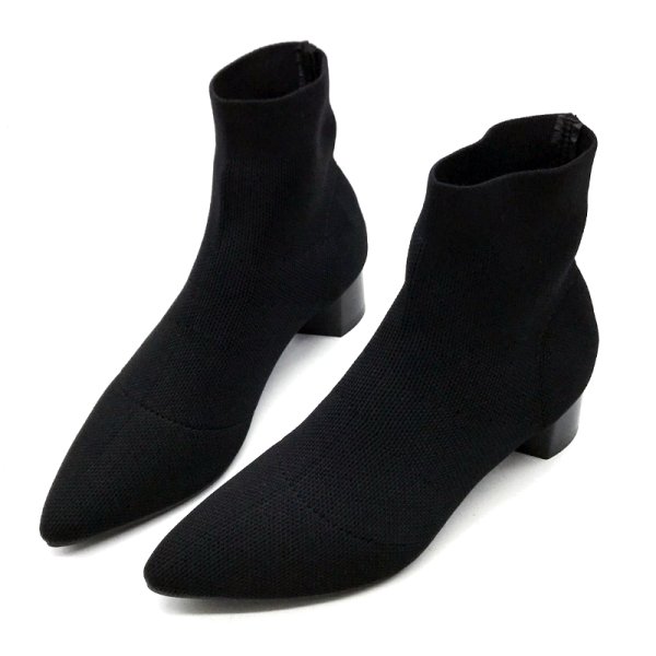 画像1:  women's pointed short boots  socks boots ポインテット太目ヒールソックスショートブーツ　ブーティー (1)