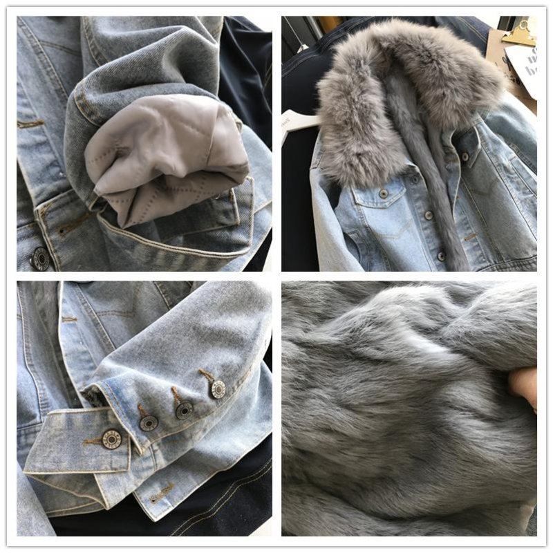 画像3: Woman's rabbit fur liner fox fur collar fur slim slimming washed denim jacket   フォックスファー襟付きラビットライナーあたたかデニムGジャン ブルゾンジャケット  コート (3)