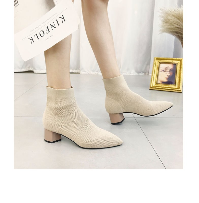 画像4:  women's pointed short boots  socks boots ポインテット太目ヒールソックスショートブーツ ブーティー (4)