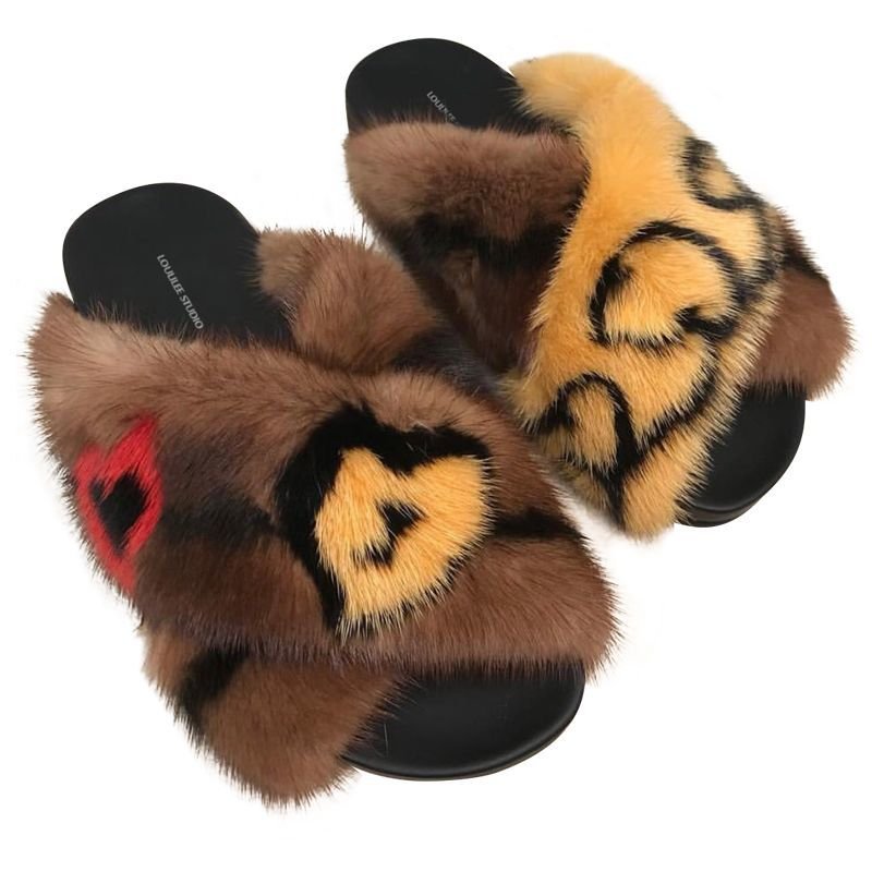 画像4: Women's   leopard print hairy chic Flat Sandals Slippers　ミンクファーフラットレオパード風サンダル スリッパ サボ (4)