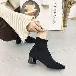 画像3:  women's pointed short boots  socks boots ポインテット太目ヒールソックスショートブーツ　ブーティー (3)