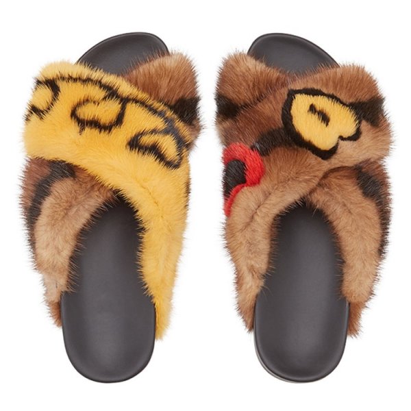 画像1: Women's   leopard print hairy chic Flat Sandals Slippers　ミンクファーフラットレオパード風サンダル スリッパ サボ (1)