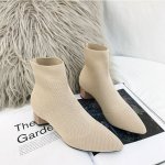 画像2:  women's pointed short boots  socks boots ポインテット太目ヒールソックスショートブーツ　ブーティー (2)