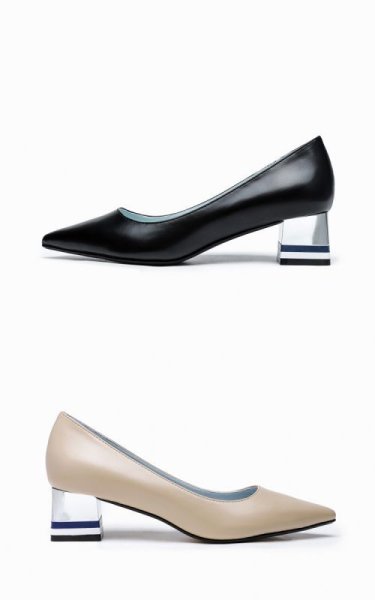 画像1: women's pointed single pumps shoes  heel pumps  　オシャレな太目ヒールパンプス　 (1)