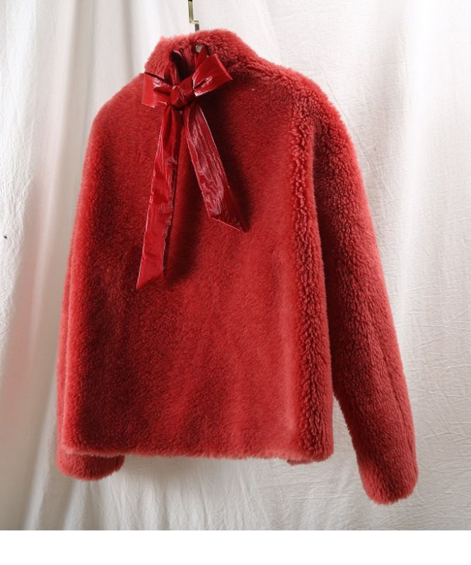 画像10: Women's short paragraph velvet fur one fur coat sheep sheared coat down pocket jacketシープスキンシアド ダウンポケット付きバックリボンがポイントジャケット コート (10)