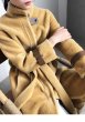 画像13: Women's sheep sheared large grain  fur  long coat jacketシープスキンシアドシンプルベルトレザーがポイントロングコート (13)