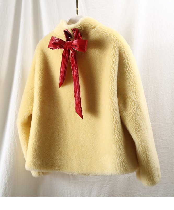 画像8: Women's short paragraph velvet fur one fur coat sheep sheared coat down pocket jacketシープスキンシアド ダウンポケット付きバックリボンがポイントジャケット コート (8)