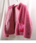 画像9: Women's short paragraph velvet fur one fur coat sheep sheared coat down pocket jacketシープスキンシアド　ダウンポケット付きバックリボンがポイントジャケット　コート (9)