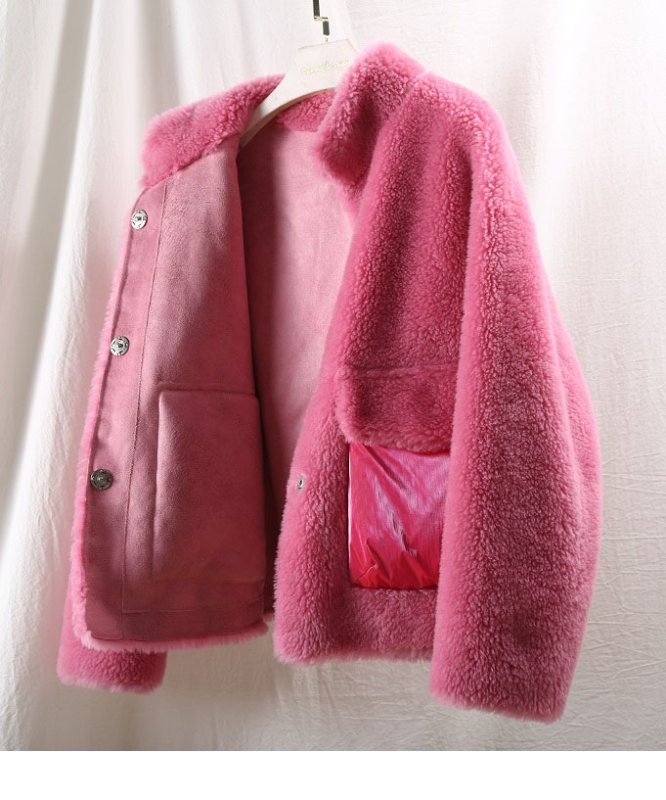 画像9: Women's short paragraph velvet fur one fur coat sheep sheared coat down pocket jacketシープスキンシアド ダウンポケット付きバックリボンがポイントジャケット コート (9)