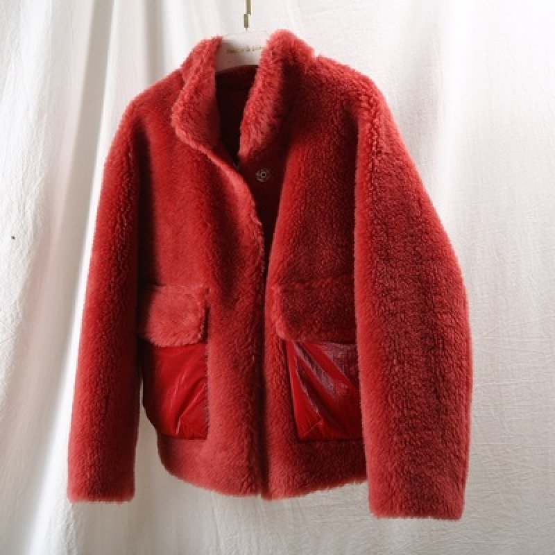 画像4: Women's short paragraph velvet fur one fur coat sheep sheared coat down pocket jacketシープスキンシアド ダウンポケット付きバックリボンがポイントジャケット コート (4)