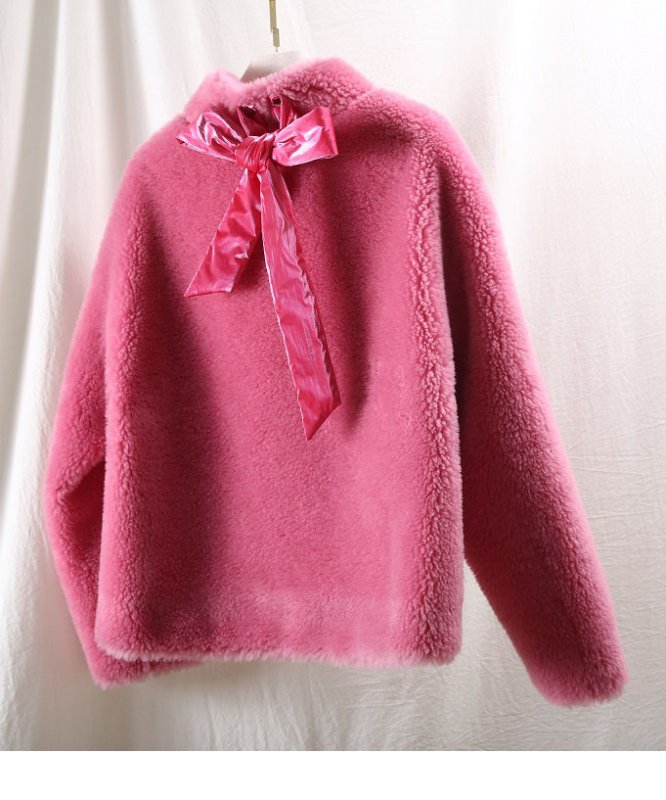 画像7: Women's short paragraph velvet fur one fur coat sheep sheared coat down pocket jacketシープスキンシアド ダウンポケット付きバックリボンがポイントジャケット コート (7)