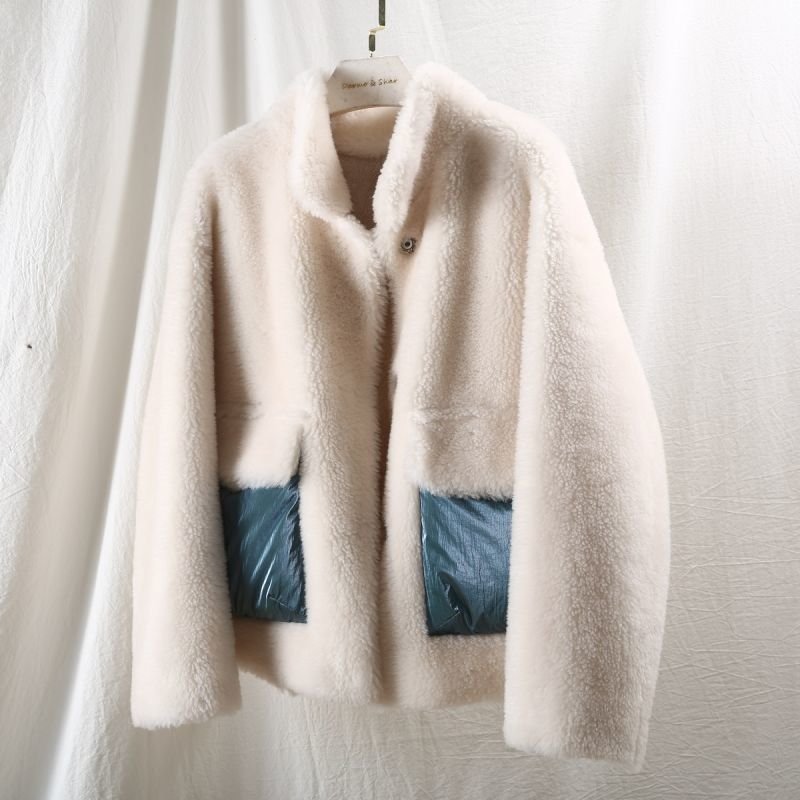 画像14: Women's short paragraph velvet fur one fur coat sheep sheared coat down pocket jacketシープスキンシアド ダウンポケット付きバックリボンがポイントジャケット コート (14)