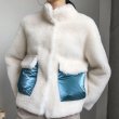 画像1: Women's short paragraph velvet fur one fur coat sheep sheared coat down pocket jacketシープスキンシアド　ダウンポケット付きバックリボンがポイントジャケット　コート (1)