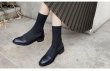 画像5:  women's England Martin  flat bottom elastic socks  boots leather boots  フラットレザー＆ソックスブーツ　マーチンブーツ (5)