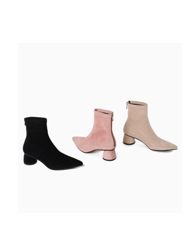 画像7:  women's nude color thick with heel pointed elastic socks boots ポインテットソックスブーツ ショーツブーティブーツ (7)