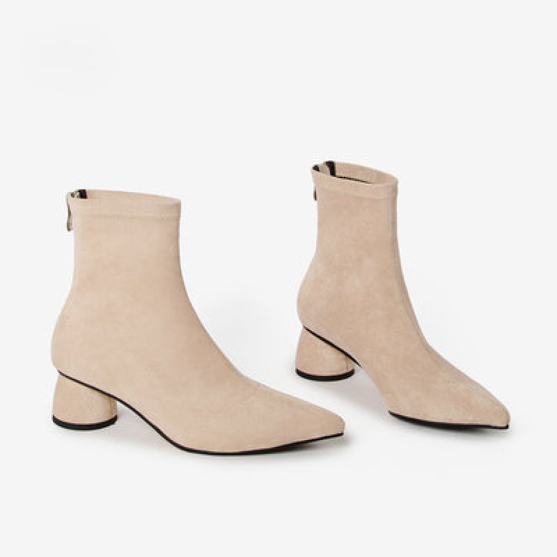 画像9:  women's nude color thick with heel pointed elastic socks boots ポインテットソックスブーツ ショーツブーティブーツ (9)