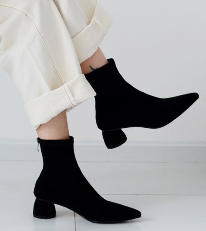 画像2:  women's nude color thick with heel pointed elastic socks boots ポインテットソックスブーツ ショーツブーティブーツ (2)