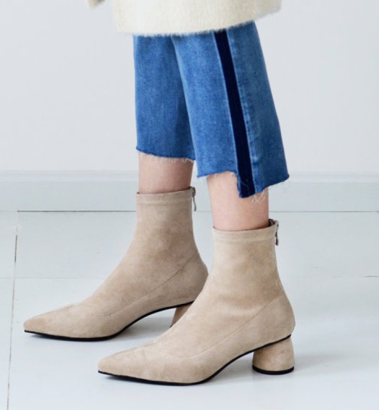 画像5:  women's nude color thick with heel pointed elastic socks boots ポインテットソックスブーツ ショーツブーティブーツ (5)