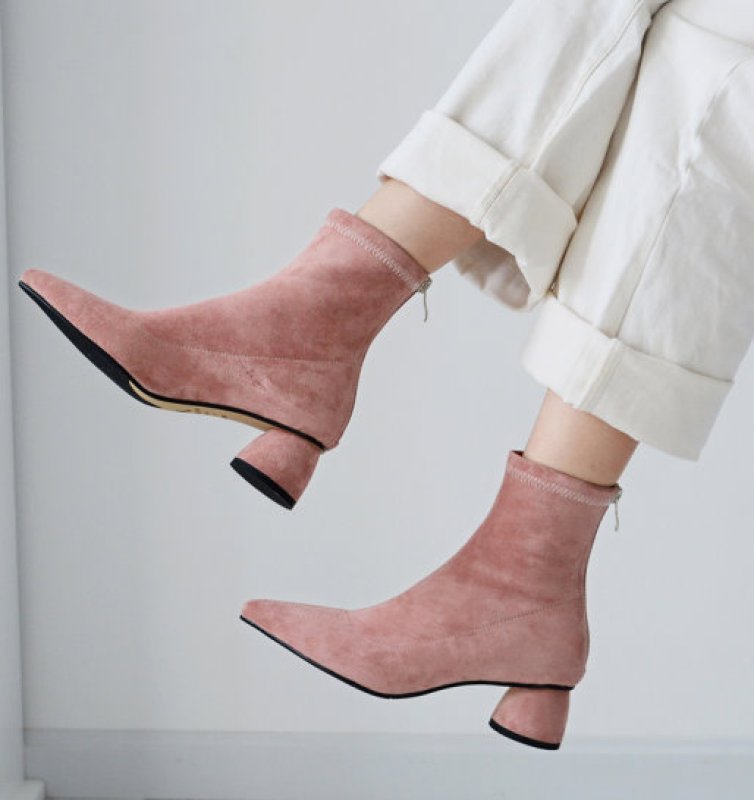 画像6:  women's nude color thick with heel pointed elastic socks boots ポインテットソックスブーツ ショーツブーティブーツ (6)