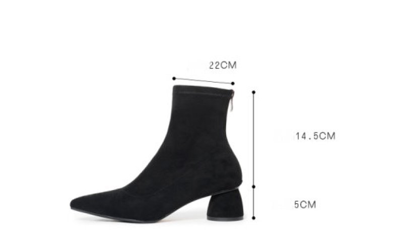 画像8:  women's nude color thick with heel pointed elastic socks boots ポインテットソックスブーツ ショーツブーティブーツ (8)