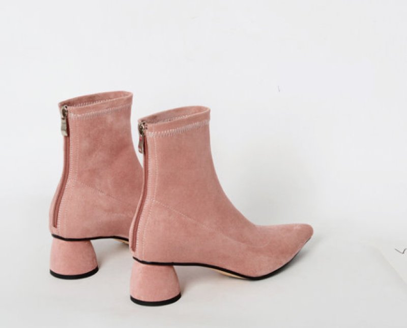 画像12:  women's nude color thick with heel pointed elastic socks boots ポインテットソックスブーツ ショーツブーティブーツ (12)