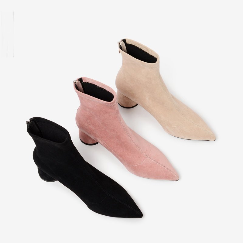 画像13:  women's nude color thick with heel pointed elastic socks boots ポインテットソックスブーツ ショーツブーティブーツ (13)