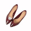 画像7: women's Stone pattern pointed bow flat flat shoes 　ボウリボン付きフラットパンプス　バレーシューズ　 (7)