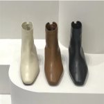 画像6:  women's  flat bottom zipper thick with ankle boots レザーショートシンプルブーツ　ショーツブーティブーツ (6)