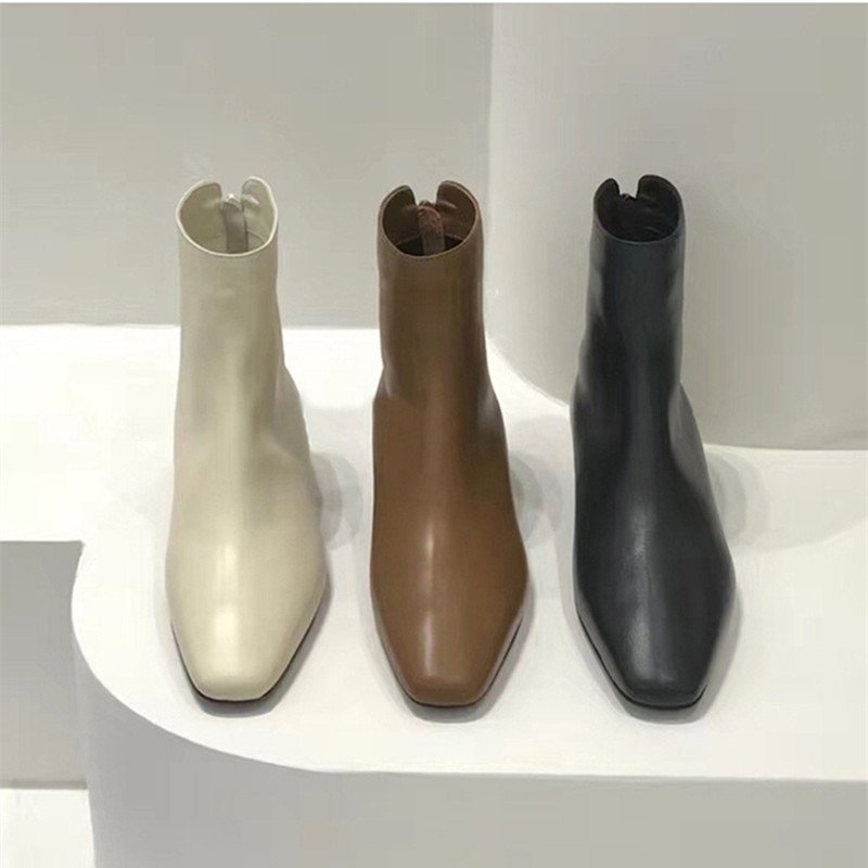 画像6:  women's  flat bottom zipper thick with ankle boots レザーショートシンプルブーツ ショーツブーティブーツ (6)