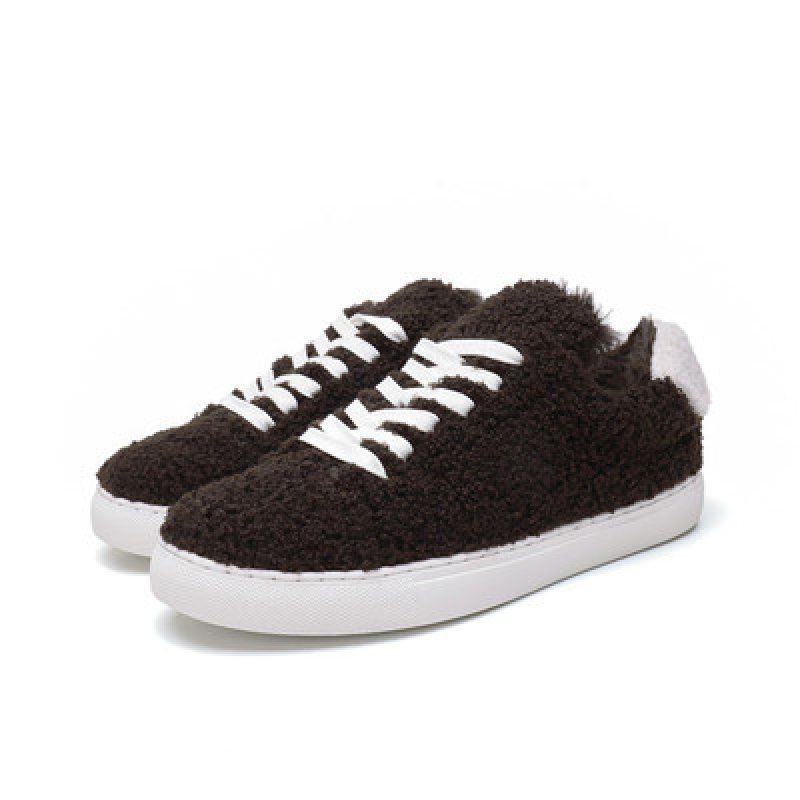 画像2:  women's flat casual plus velvet warm flat slip-on sneakers shoes  　フワモコレースアップスニーカー スリッポン (2)