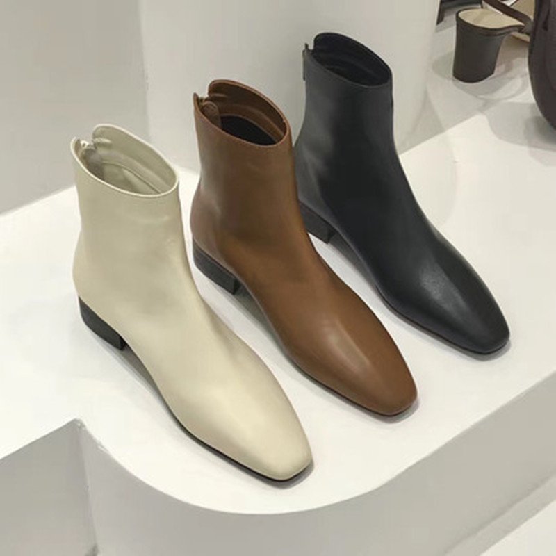画像7:  women's  flat bottom zipper thick with ankle boots レザーショートシンプルブーツ ショーツブーティブーツ (7)