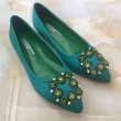 画像3: women's Stone pointed satin flat shoes  　サテンフラットラインストーン付きシューズ　ラインストーンフラットパンプス　バレーシューズ　 (3)