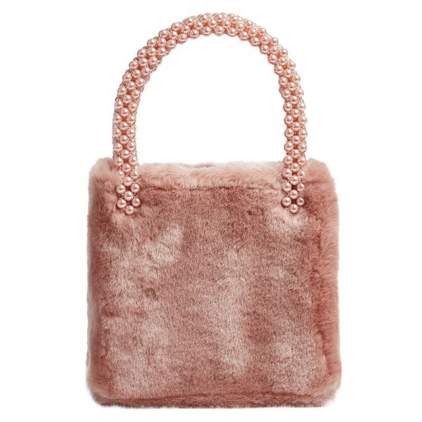 画像1:  woman’s  pearl portable box small square bag パールハンドルスクエアボックスファーバック　フレンチスタイル (1)