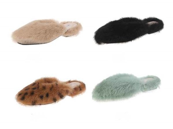 画像1: Women's  fur Baotou casual fur warm flat sandals slippers  　モコモコファーフラットサンダル スリッパ サボ (1)