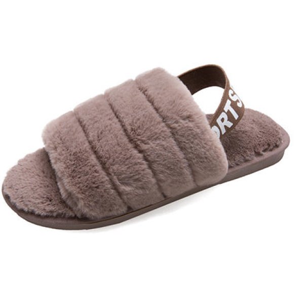 画像1: Women's  fur  Hairy warm flat back strap sandals slippers  　モコモコファーフラットバックストラップサンダル スリッパ サボ (1)