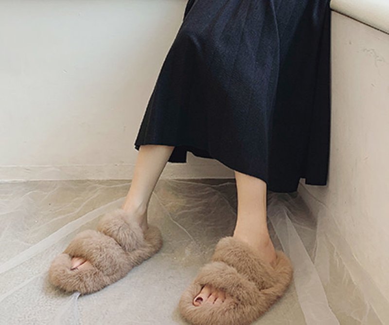 画像7: Women's Fur fuzz bac  warm flat sandals slippers   モコモコファーフラットサンダル スリッパ サボ (7)