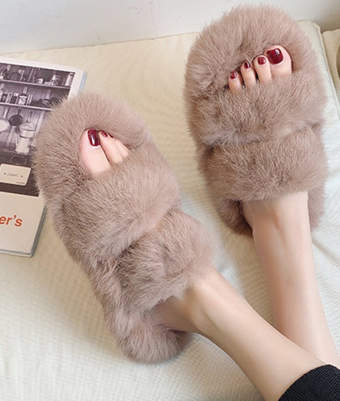 画像6: Women's Fur fuzz bac  warm flat sandals slippers   モコモコファーフラットサンダル スリッパ サボ (6)