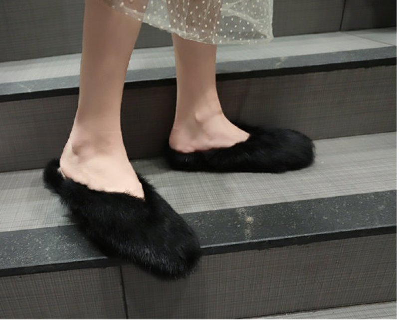 画像4: Women's  fur Baotou casual fur warm flat sandals slippers   モコモコファーフラットサンダル スリッパ サボ (4)