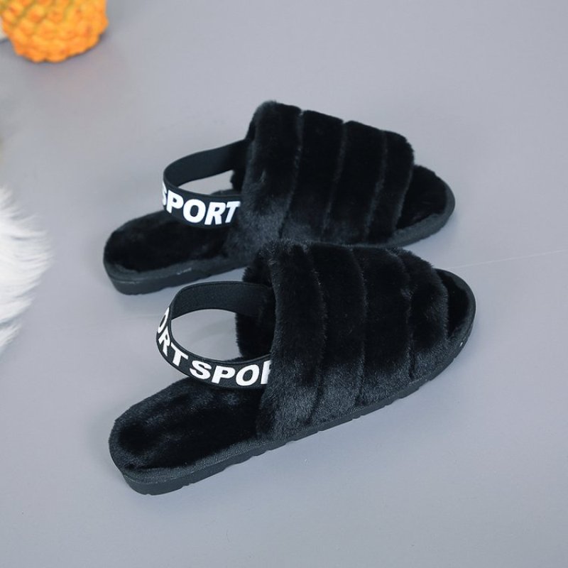 画像9: Women's  fur  Hairy warm flat back strap sandals slippers   モコモコファーフラットバックストラップサンダル スリッパ サボ (9)